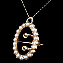 Load image into Gallery viewer, Antique Victorian 15ct Gold Seed Pearl Buckle Pendant Brooch Necklace - c.1890