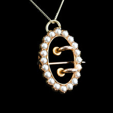 Load image into Gallery viewer, Antique Victorian 15ct Gold Seed Pearl Buckle Pendant Brooch Necklace - c.1890