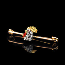 Load image into Gallery viewer, Antique Victorian Diamond and Ruby 15ct Gold Cockerel/Rooster/Chicken Brooch Pin - c.1890