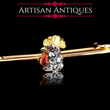 Load image into Gallery viewer, Antique Victorian Diamond and Ruby 15ct Gold Cockerel/Rooster/Chicken Brooch Pin - c.1890
