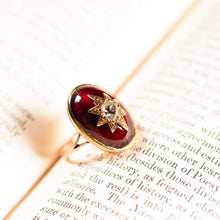 Load image into Gallery viewer, Large Antique Victorian 18ct Gold Garnet Cabochon & Diamond Star Ring - c.1860