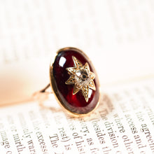 Load image into Gallery viewer, Large Antique Victorian 18ct Gold Garnet Cabochon & Diamond Star Ring - c.1860