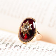 Load image into Gallery viewer, Large Antique Victorian 18ct Gold Garnet Cabochon & Diamond Star Ring - c.1860