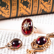 Load image into Gallery viewer, Large Antique Victorian 18ct Gold Garnet Cabochon & Diamond Star Ring - c.1860