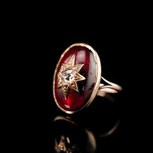 Load image into Gallery viewer, Large Antique Victorian 18ct Gold Garnet Cabochon & Diamond Star Ring - c.1860