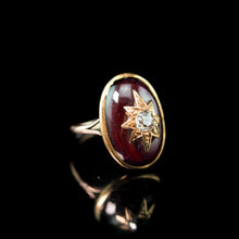 Load image into Gallery viewer, Large Antique Victorian 18ct Gold Garnet Cabochon & Diamond Star Ring - c.1860