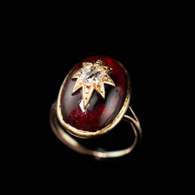 Load image into Gallery viewer, Large Antique Victorian 18ct Gold Garnet Cabochon & Diamond Star Ring - c.1860