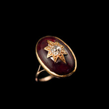 Load image into Gallery viewer, Large Antique Victorian 18ct Gold Garnet Cabochon & Diamond Star Ring - c.1860
