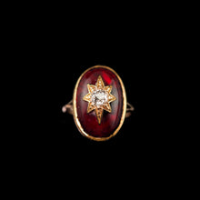 Load image into Gallery viewer, Large Antique Victorian 18ct Gold Garnet Cabochon & Diamond Star Ring - c.1860