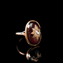 Load image into Gallery viewer, Large Antique Victorian 18ct Gold Garnet Cabochon & Diamond Star Ring - c.1860