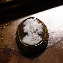 Load image into Gallery viewer, Antique Victorian 18ct Gold Shell Cameo Brooch with Figural Maenad/Bacchante - c.1860