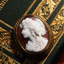 Load image into Gallery viewer, Antique Victorian 18ct Gold Shell Cameo Brooch with Figural Maenad/Bacchante - c.1860