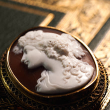 Load image into Gallery viewer, Antique Victorian 18ct Gold Shell Cameo Brooch with Figural Maenad/Bacchante - c.1860