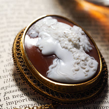 Load image into Gallery viewer, Antique Victorian 18ct Gold Shell Cameo Brooch with Figural Maenad/Bacchante - c.1860