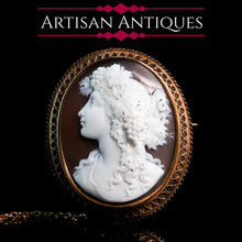 Load image into Gallery viewer, Antique Victorian 18ct Gold Shell Cameo Brooch with Figural Maenad/Bacchante - c.1860