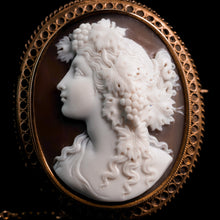 Load image into Gallery viewer, Antique Victorian 18ct Gold Shell Cameo Brooch with Figural Maenad/Bacchante - c.1860