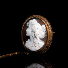 Load image into Gallery viewer, Antique Victorian 18ct Gold Shell Cameo Brooch with Figural Maenad/Bacchante - c.1860