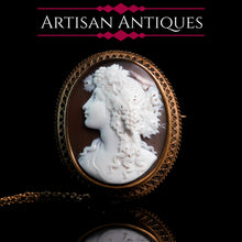 Load image into Gallery viewer, Antique Victorian 18ct Gold Shell Cameo Brooch with Figural Maenad/Bacchante - c.1860
