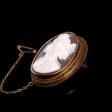 Load image into Gallery viewer, Antique Victorian 18ct Gold Shell Cameo Brooch with Figural Maenad/Bacchante - c.1860