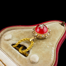 Load image into Gallery viewer, Antique Victorian Diamond & Pearl Star Necklace with Red Rock Crystal Cabochon 15ct Gold - c.1880