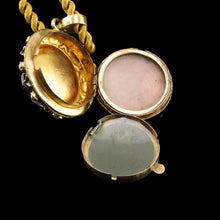 Load image into Gallery viewer, Antique Victorian Diamond & Pearl Star Necklace with Red Rock Crystal Cabochon 15ct Gold - c.1880