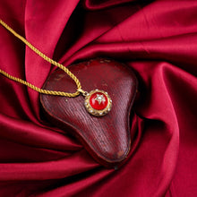 Load image into Gallery viewer, Antique Victorian Diamond & Pearl Star Necklace with Red Rock Crystal Cabochon 15ct Gold - c.1880