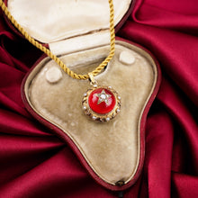 Load image into Gallery viewer, Antique Victorian Diamond & Pearl Star Necklace with Red Rock Crystal Cabochon 15ct Gold - c.1880