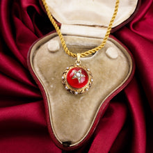 Load image into Gallery viewer, Antique Victorian Diamond & Pearl Star Necklace with Red Rock Crystal Cabochon 15ct Gold - c.1880