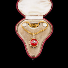 Load image into Gallery viewer, Antique Victorian Diamond & Pearl Star Necklace with Red Rock Crystal Cabochon 15ct Gold - c.1880