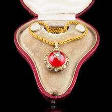 Load image into Gallery viewer, Antique Victorian Diamond & Pearl Star Necklace with Red Rock Crystal Cabochon 15ct Gold - c.1880