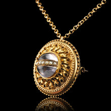 Load image into Gallery viewer, Spectacular Antique Victorian Etruscan Style 15ct Gold Rock Crystal Cabochon Pendant Necklace - c.1870