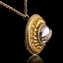 Load image into Gallery viewer, Spectacular Antique Victorian Etruscan Style 15ct Gold Rock Crystal Cabochon Pendant Necklace - c.1870