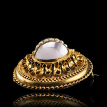 Load image into Gallery viewer, Spectacular Antique Victorian Etruscan Style 15ct Gold Rock Crystal Cabochon Pendant Necklace - c.1870