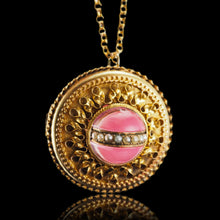 Load image into Gallery viewer, Spectacular Antique Victorian Etruscan Style 15ct Gold Rock Crystal Cabochon Pendant Necklace - c.1870