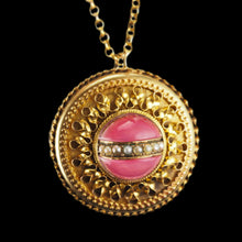 Load image into Gallery viewer, Spectacular Antique Victorian Etruscan Style 15ct Gold Rock Crystal Cabochon Pendant Necklace - c.1870