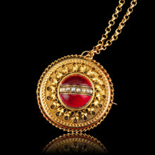 Load image into Gallery viewer, Spectacular Antique Victorian Etruscan Style 15ct Gold Rock Crystal Cabochon Pendant Necklace - c.1870