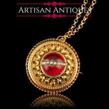 Load image into Gallery viewer, Spectacular Antique Victorian Etruscan Style 15ct Gold Rock Crystal Cabochon Pendant Necklace - c.1870