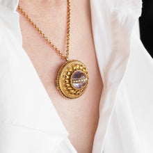 Load image into Gallery viewer, Spectacular Antique Victorian Etruscan Style 15ct Gold Rock Crystal Cabochon Pendant Necklace - c.1870
