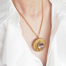 Load image into Gallery viewer, Spectacular Antique Victorian Etruscan Style 15ct Gold Rock Crystal Cabochon Pendant Necklace - c.1870