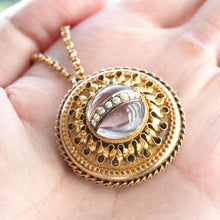 Load image into Gallery viewer, Spectacular Antique Victorian Etruscan Style 15ct Gold Rock Crystal Cabochon Pendant Necklace - c.1870