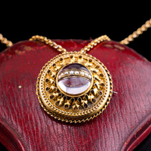Load image into Gallery viewer, Spectacular Antique Victorian Etruscan Style 15ct Gold Rock Crystal Cabochon Pendant Necklace - c.1870