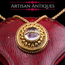 Load image into Gallery viewer, Spectacular Antique Victorian Etruscan Style 15ct Gold Rock Crystal Cabochon Pendant Necklace - c.1870
