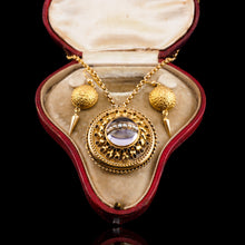 Load image into Gallery viewer, Spectacular Antique Victorian Etruscan Style 15ct Gold Rock Crystal Cabochon Pendant Necklace - c.1870