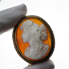 Load image into Gallery viewer, Antique Victorian 18ct Gold Shell Cameo Brooch with Figural Maenad/Bacchante - c.1860