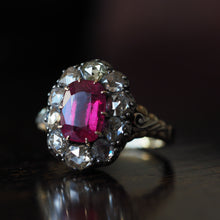 Load image into Gallery viewer, Fabulous Antique Victorian Rubellite/Pink Tourmaline & Diamond Cluster Ring - c.1880
