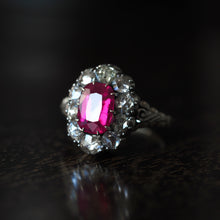 Load image into Gallery viewer, Fabulous Antique Victorian Rubellite/Pink Tourmaline & Diamond Cluster Ring - c.1880