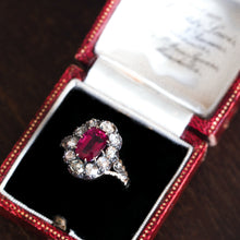 Load image into Gallery viewer, Fabulous Antique Victorian Rubellite/Pink Tourmaline & Diamond Cluster Ring - c.1880