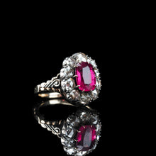 Load image into Gallery viewer, Fabulous Antique Victorian Rubellite/Pink Tourmaline & Diamond Cluster Ring - c.1880