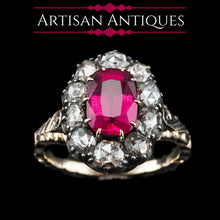 Load image into Gallery viewer, Fabulous Antique Victorian Rubellite/Pink Tourmaline & Diamond Cluster Ring - c.1880