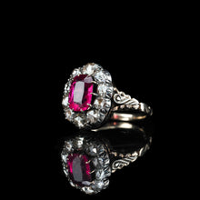 Load image into Gallery viewer, Fabulous Antique Victorian Rubellite/Pink Tourmaline & Diamond Cluster Ring - c.1880